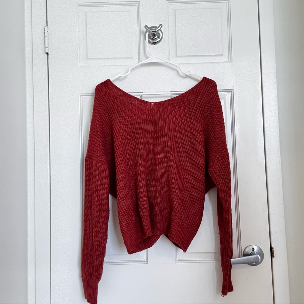 Off the Shoulder Open Back Sexy Knit Sweater Burnt Orange